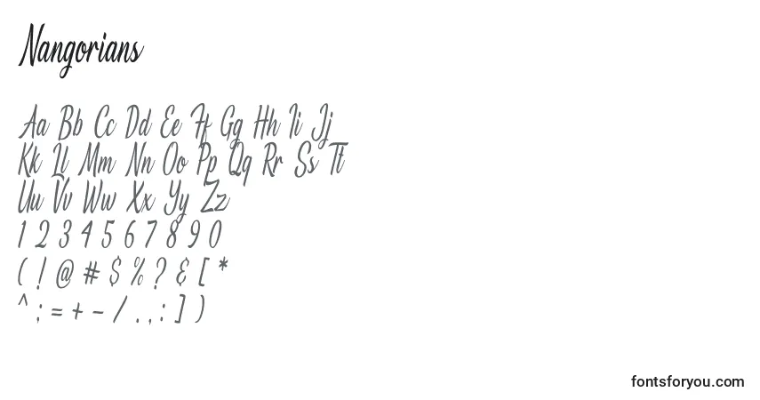 A fonte Nangorians – alfabeto, números, caracteres especiais