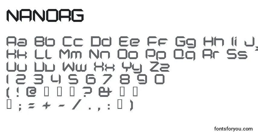 A fonte NANORG   (135272) – alfabeto, números, caracteres especiais