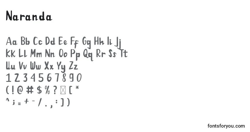 A fonte Naranda – alfabeto, números, caracteres especiais