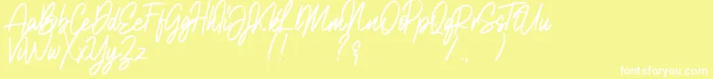 Natalia Rosaline Demo-Schriftart – Weiße Schriften auf gelbem Hintergrund