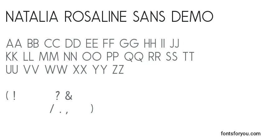 Czcionka Natalia Rosaline Sans Demo – alfabet, cyfry, specjalne znaki