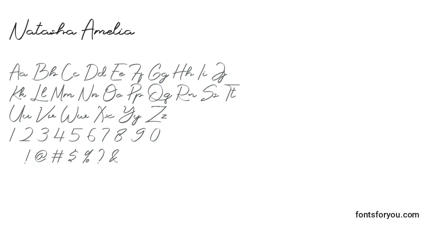A fonte Natasha Amelia – alfabeto, números, caracteres especiais