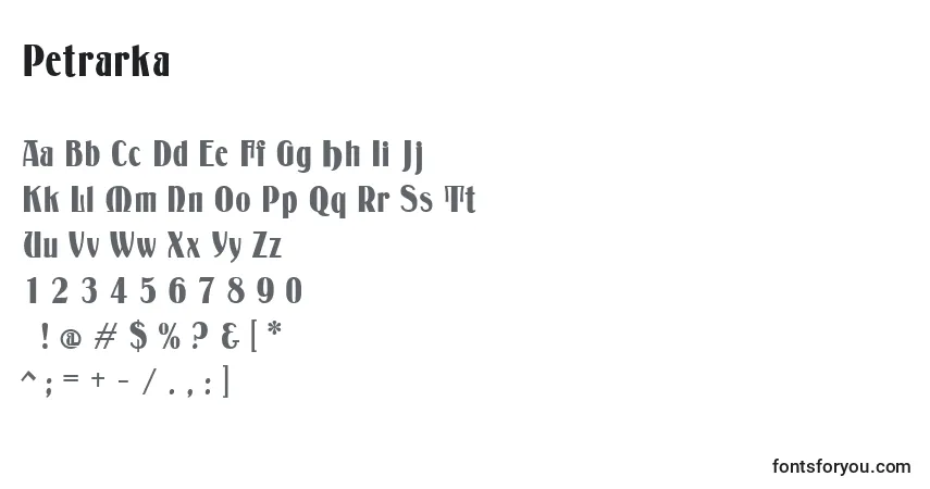 Schriftart Petrarka – Alphabet, Zahlen, spezielle Symbole