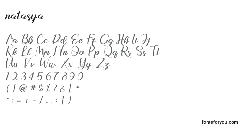 Czcionka Natasya (135290) – alfabet, cyfry, specjalne znaki