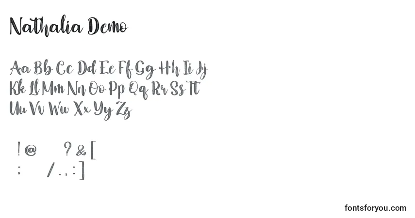 Czcionka Nathalia Demo – alfabet, cyfry, specjalne znaki