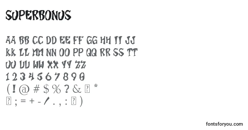 Czcionka SuperBonus – alfabet, cyfry, specjalne znaki