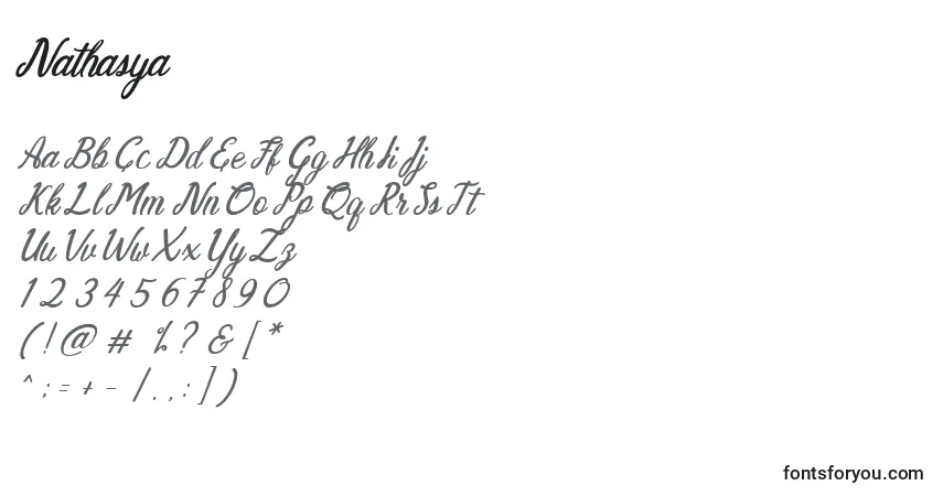 Schriftart Nathasya – Alphabet, Zahlen, spezielle Symbole