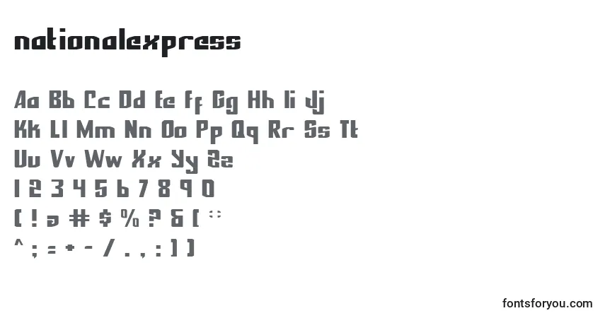 A fonte Nationalexpress (135313) – alfabeto, números, caracteres especiais