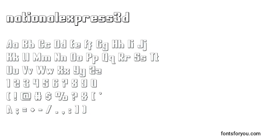 A fonte Nationalexpress3d – alfabeto, números, caracteres especiais