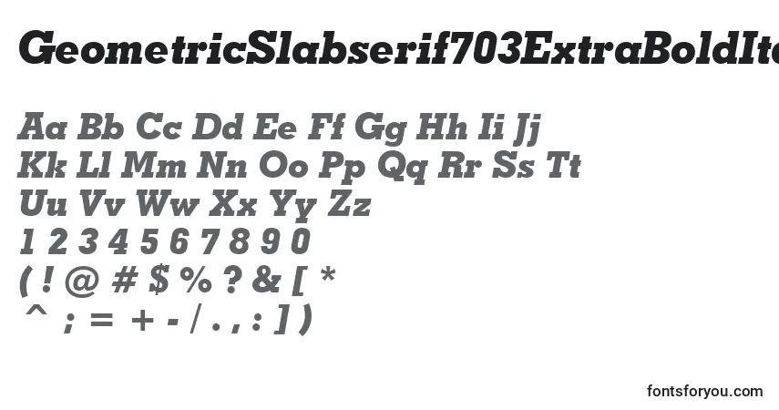 Шрифт GeometricSlabserif703ExtraBoldItalicBt – алфавит, цифры, специальные символы