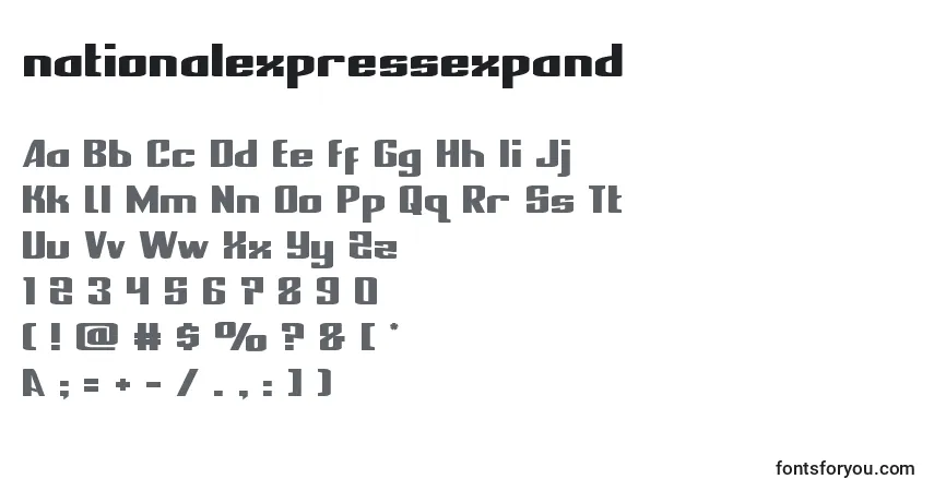 Шрифт Nationalexpressexpand – алфавит, цифры, специальные символы