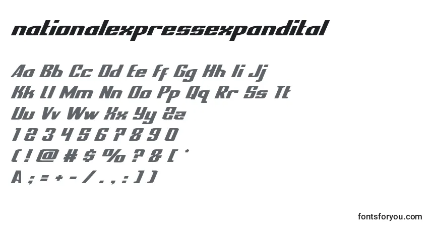 Schriftart Nationalexpressexpandital – Alphabet, Zahlen, spezielle Symbole