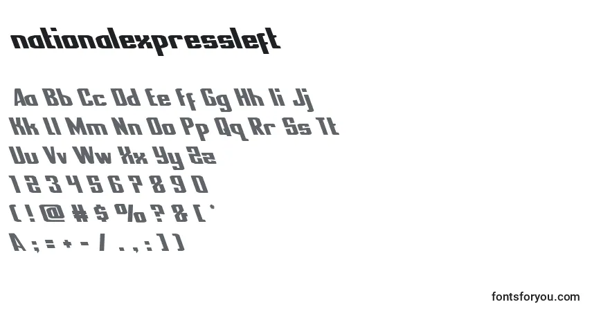 Czcionka Nationalexpressleft – alfabet, cyfry, specjalne znaki