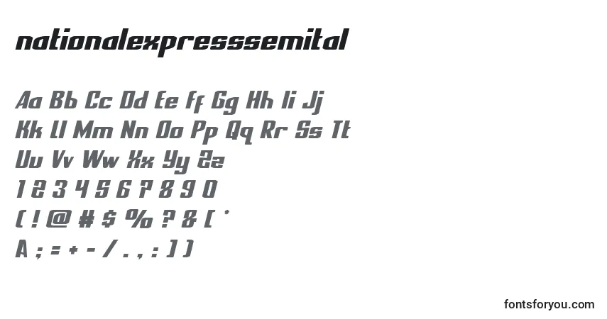Czcionka Nationalexpresssemital – alfabet, cyfry, specjalne znaki