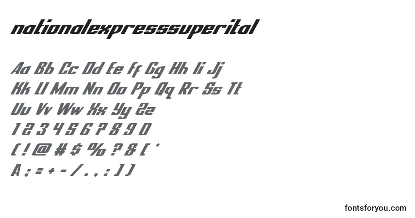 Шрифт Nationalexpresssuperital – алфавит, цифры, специальные символы