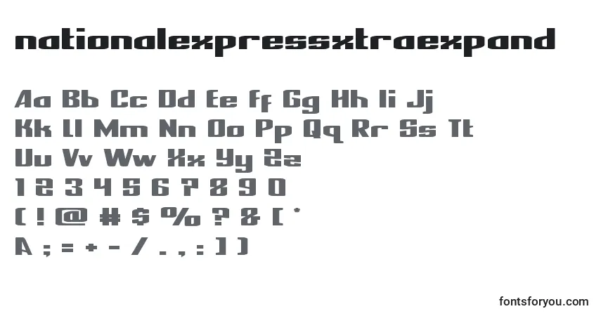 Czcionka Nationalexpressxtraexpand – alfabet, cyfry, specjalne znaki