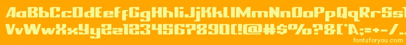 nationalexpressxtraexpand-Schriftart – Gelbe Schriften auf orangefarbenem Hintergrund