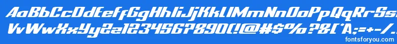 Czcionka nationalexpressxtraexpandital – białe czcionki na niebieskim tle