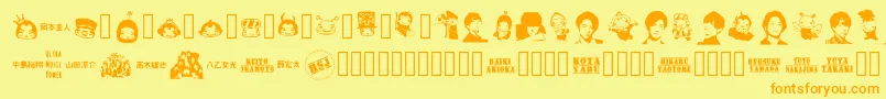 フォントNaTobikko Regular – オレンジの文字が黄色の背景にあります。