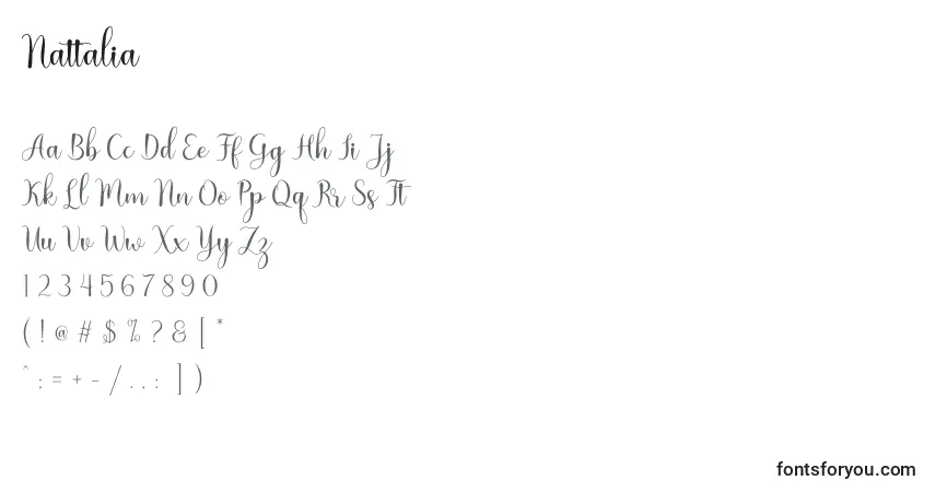 Schriftart Nattalia – Alphabet, Zahlen, spezielle Symbole