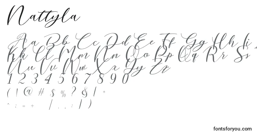 Nattyla (135341)-fontti – aakkoset, numerot, erikoismerkit