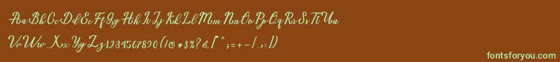 フォントNatural Script Demo – 緑色の文字が茶色の背景にあります。