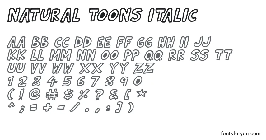 A fonte Natural Toons Italic – alfabeto, números, caracteres especiais