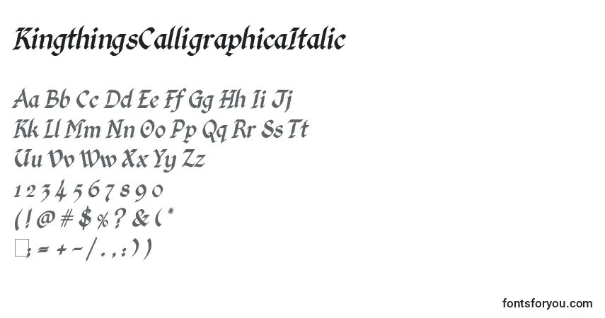 A fonte KingthingsCalligraphicaItalic – alfabeto, números, caracteres especiais