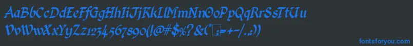 KingthingsCalligraphicaItalic-Schriftart – Blaue Schriften auf schwarzem Hintergrund