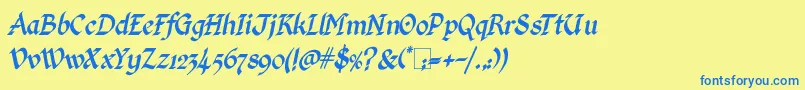 Czcionka KingthingsCalligraphicaItalic – niebieskie czcionki na żółtym tle
