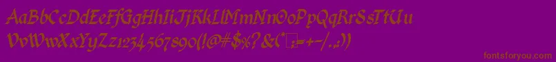 Fonte KingthingsCalligraphicaItalic – fontes marrons em um fundo roxo