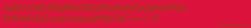 Fonte KingthingsCalligraphicaItalic – fontes marrons em um fundo vermelho