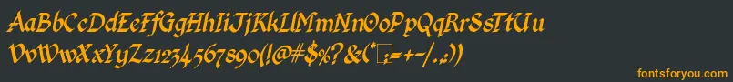 KingthingsCalligraphicaItalic-fontti – oranssit fontit mustalla taustalla