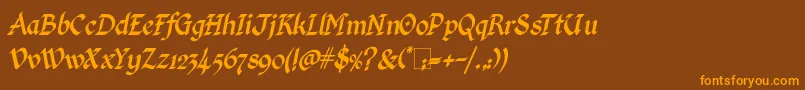 KingthingsCalligraphicaItalic-Schriftart – Orangefarbene Schriften auf braunem Hintergrund