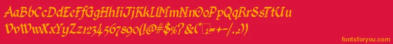Police KingthingsCalligraphicaItalic – polices orange sur fond rouge