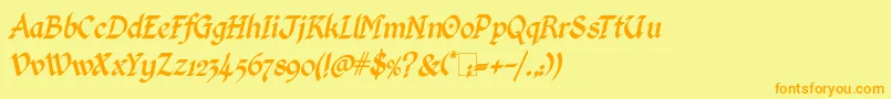 KingthingsCalligraphicaItalic-Schriftart – Orangefarbene Schriften auf gelbem Hintergrund
