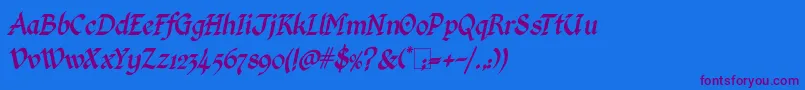 Czcionka KingthingsCalligraphicaItalic – fioletowe czcionki na niebieskim tle