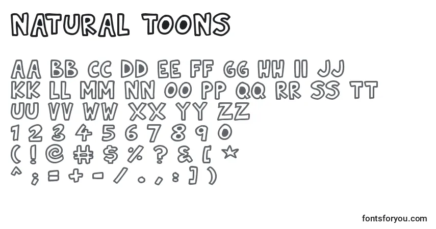 Natural Toons-fontti – aakkoset, numerot, erikoismerkit