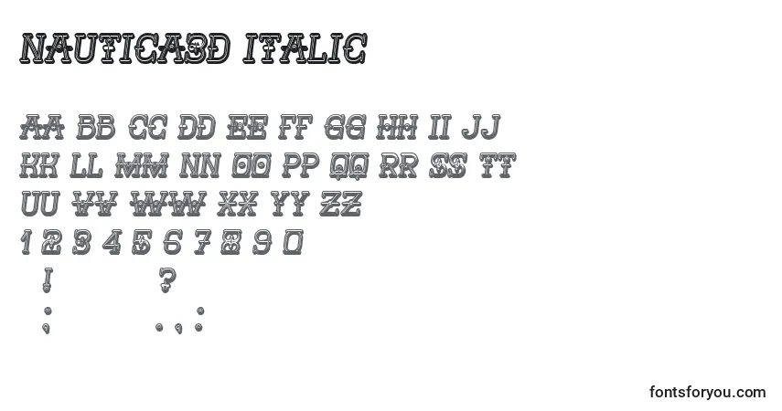 Schriftart Nautica3D Italic – Alphabet, Zahlen, spezielle Symbole