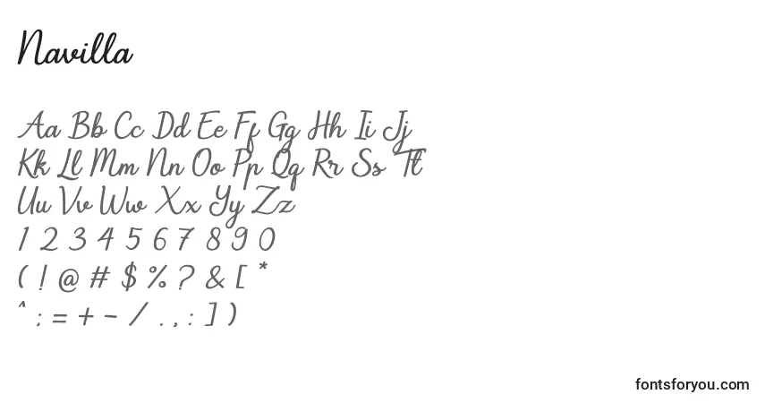 Schriftart Navilla – Alphabet, Zahlen, spezielle Symbole