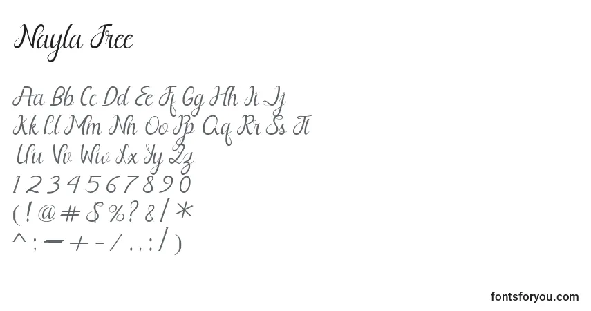 Schriftart Nayla Free – Alphabet, Zahlen, spezielle Symbole
