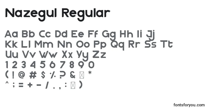 A fonte Nazegul Regular – alfabeto, números, caracteres especiais