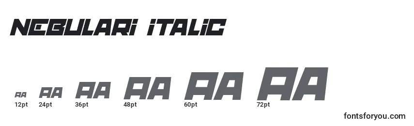 Größen der Schriftart Nebulari italic (135379)