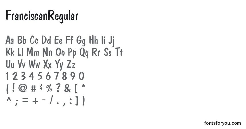Czcionka FranciscanRegular – alfabet, cyfry, specjalne znaki