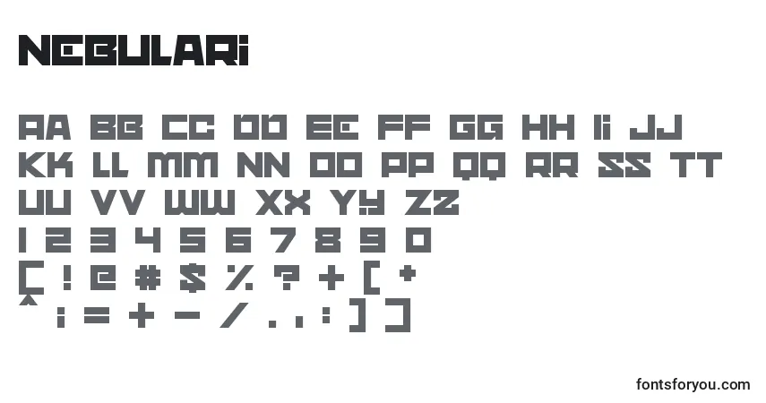 Schriftart Nebulari – Alphabet, Zahlen, spezielle Symbole