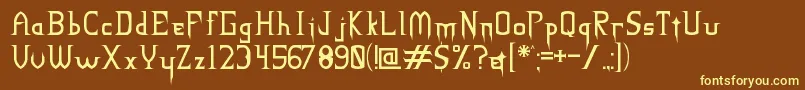 NECK ROMANCER Regular-fontti – keltaiset fontit ruskealla taustalla