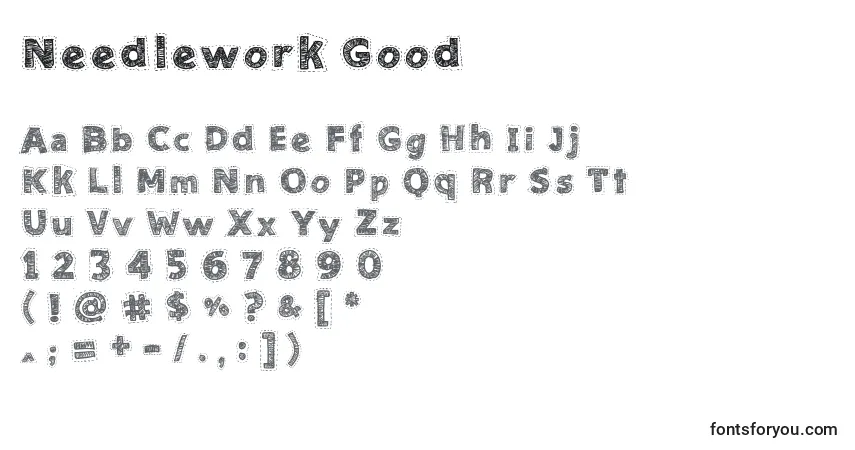 Schriftart Needlework Good – Alphabet, Zahlen, spezielle Symbole