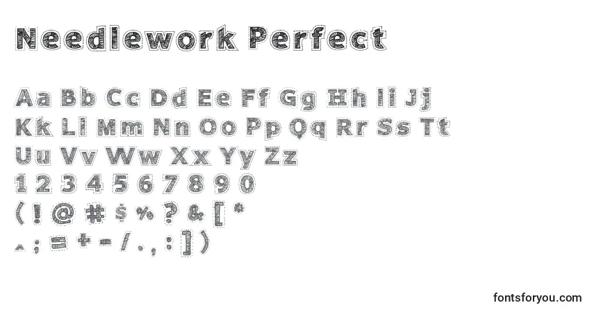 Schriftart Needlework Perfect – Alphabet, Zahlen, spezielle Symbole