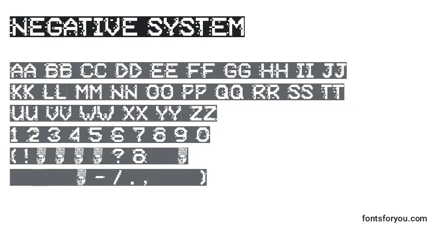 Schriftart Negative System – Alphabet, Zahlen, spezielle Symbole