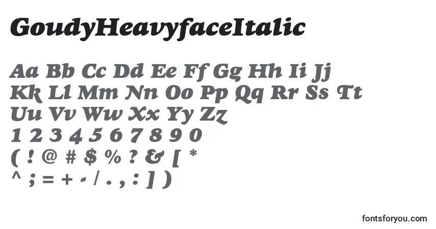 GoudyHeavyfaceItalic-fontti – aakkoset, numerot, erikoismerkit